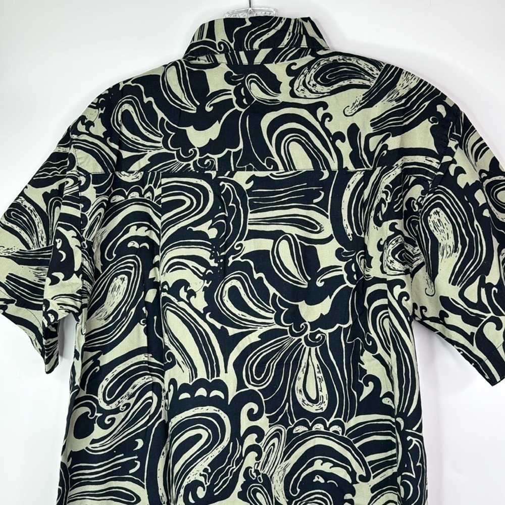 Wayan Natural Wears Tropical Button Down Navy Blue Shirt Large - Picture 5 of 10